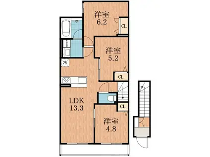 DEMEURE CRECIA II(3LDK/2階)の間取り写真