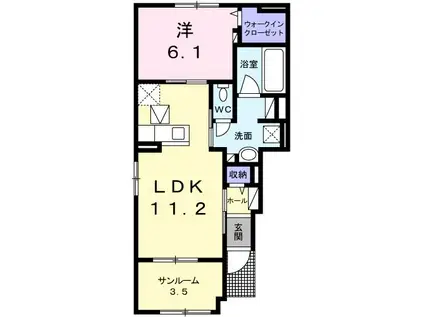 グレイス M-B(1LDK/1階)の間取り写真