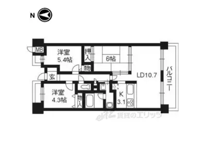 ジオ四条桂川ブライトコア(3LDK/2階)の間取り写真