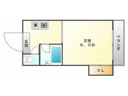 エイワベルビューレ豊津(1K/1階)の間取り写真