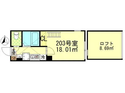 武蔵中原AP(1K/2階)の間取り写真