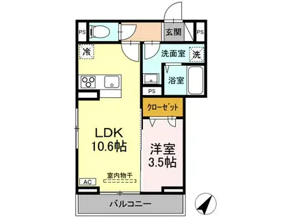 ディーレジデンス多治米東N(1LDK/3階)の間取り写真