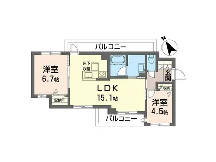 デューウッド C(2LDK/1階)の間取り写真