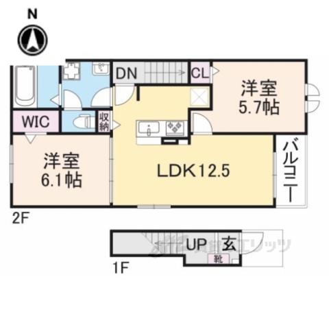 ジェルメ園部Ⅲ(2LDK/2階)の間取り写真