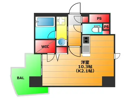 カイセイ大手前(1K/2階)の間取り写真