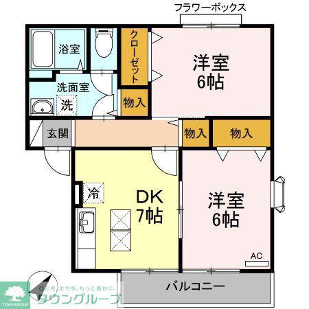 ガーデンヒル(2DK/1階)の間取り写真