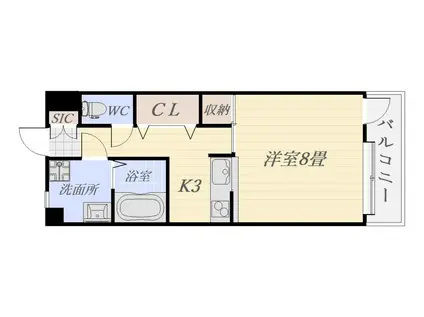 シャーロットタウン(1K/3階)の間取り写真