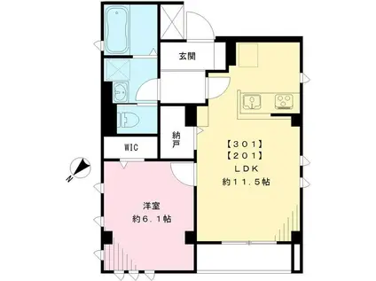 シャトー・フォンテーヌ西池袋(1LDK/2階)の間取り写真