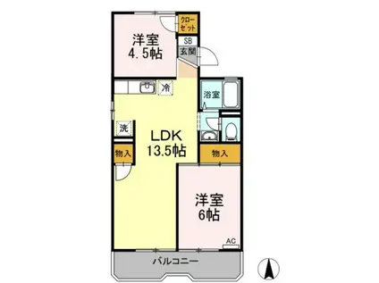ドミール平野 A棟(2LDK/2階)の間取り写真