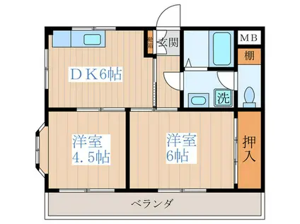 ベルホームハタケナカA(2DK/2階)の間取り写真