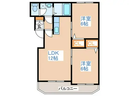 ハイデンス菊水B(2LDK/4階)の間取り写真
