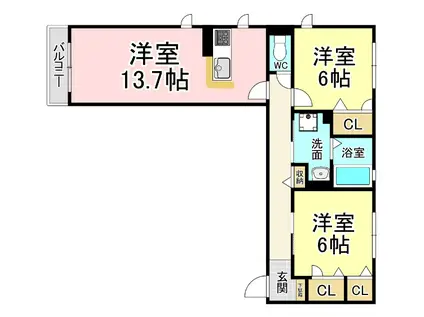 アトリエールIII(2LDK/2階)の間取り写真
