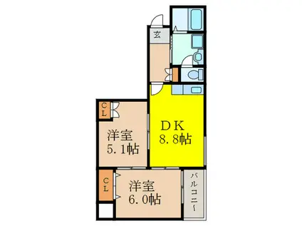 フレンテ新大阪(2DK/9階)の間取り写真