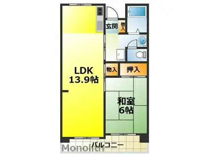 津久野南3棟(1LDK/6階)の間取り写真