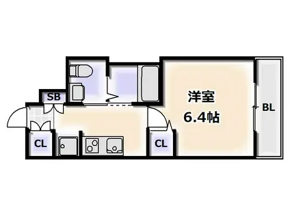 エステムプラザ難波ウエストII プレディア(1K/7階)の間取り写真