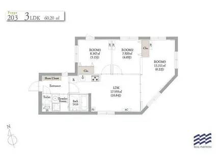 ブランコート中野新橋(3LDK/2階)の間取り写真