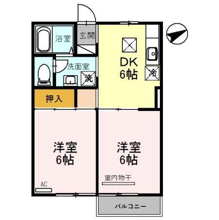 ヴィラ フルール(2DK/1階)の間取り写真