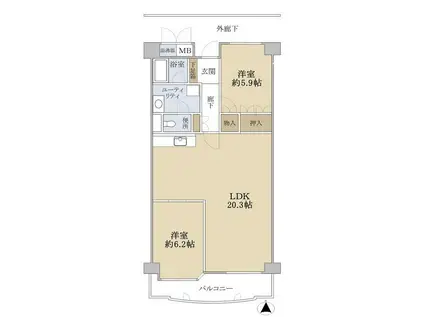 マリンパレス明石(2LDK/9階)の間取り写真