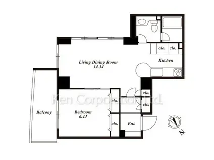 パラシオ青山(1LDK/6階)の間取り写真