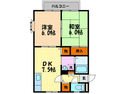 ウィンディアコリーヌA・B棟(2DK/2階)の間取り写真
