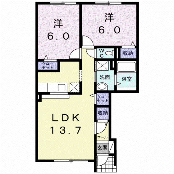 サニーベルレジデンス(2LDK/1階)の間取り写真