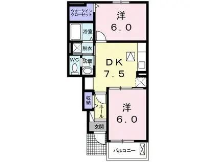 ＪＲ筑肥線 今宿駅 徒歩19分 2階建 築11年(2DK/1階)の間取り写真