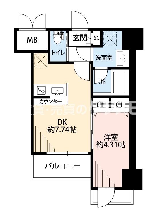 プレジオ難波ASIAN(1DK/15階)の間取り写真