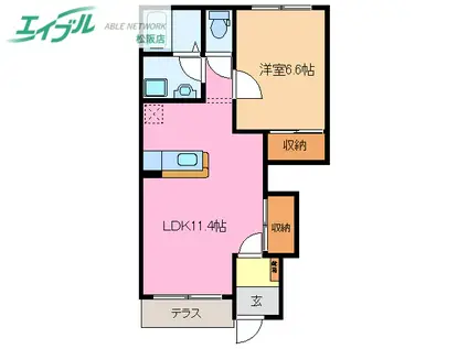 エクシードI(1LDK/1階)の間取り写真