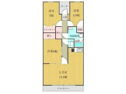 スカイコートあけぼの(3LDK/1階)の間取り写真