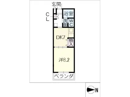 ラピスタウン緑丘通 1DK(1DK/2階)の間取り写真