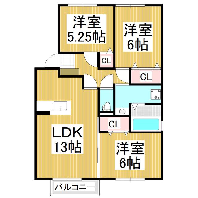 ドミールK A棟(3LDK/2階)の間取り写真