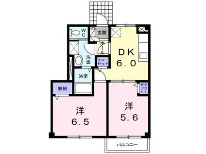 ニューシティシャルム2(2DK/1階)の間取り写真