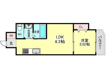 MONOTONE弁天町(1LDK/6階)の間取り写真