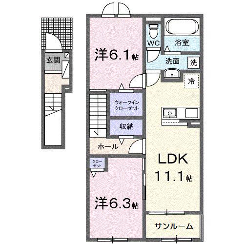 メゾン ド ソアレI(2LDK/2階)の間取り写真