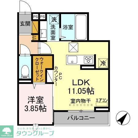 パークサイド新検見(1LDK/1階)の間取り写真