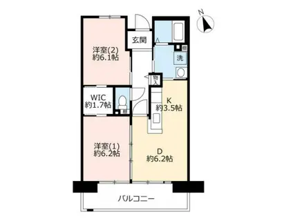 UR浜甲子園さくら街 18号棟(2DK/5階)の間取り写真