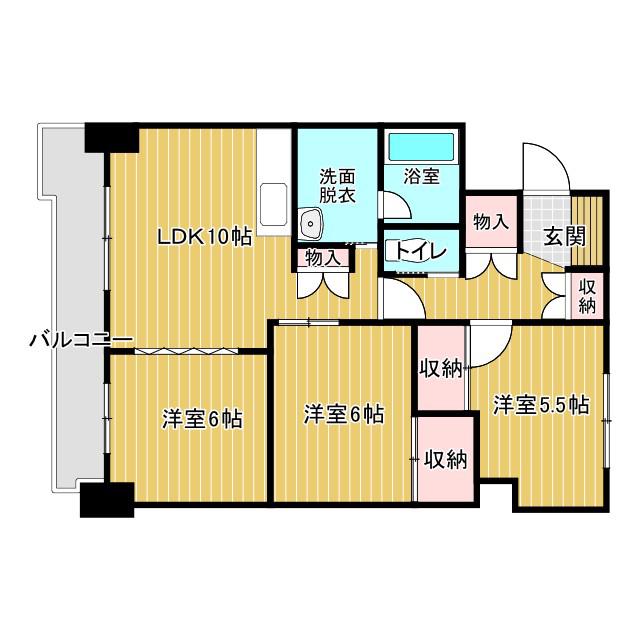 帯広マンション第1(3DK/3階)の間取り写真