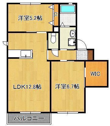 シャーメゾン茶屋の原II  A棟(2LDK/2階)の間取り写真