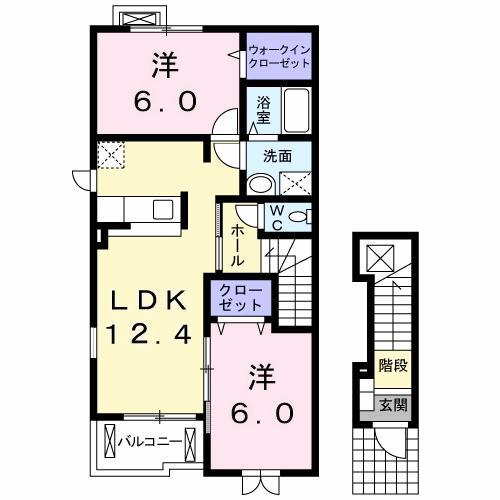アルデンヌC(2LDK/2階)の間取り写真