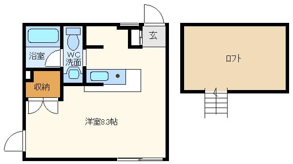イーコモン(ワンルーム/2階)の間取り写真