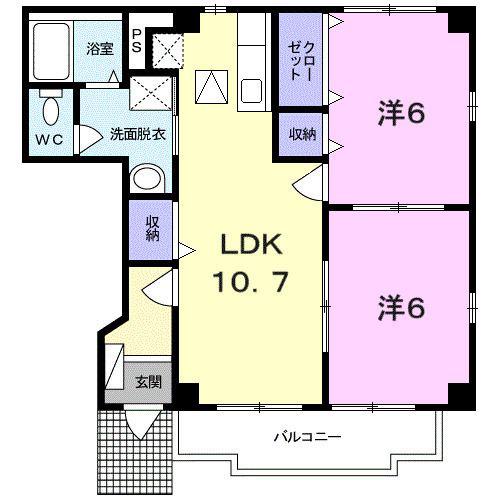 ピ-スコート(2LDK/1階)の間取り写真
