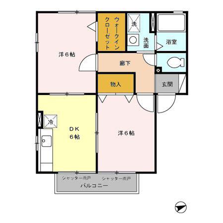 ウィルモアB(2DK/1階)の間取り写真