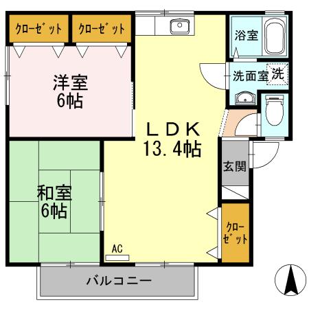 ゼフィランテスC棟(2LDK/2階)の間取り写真