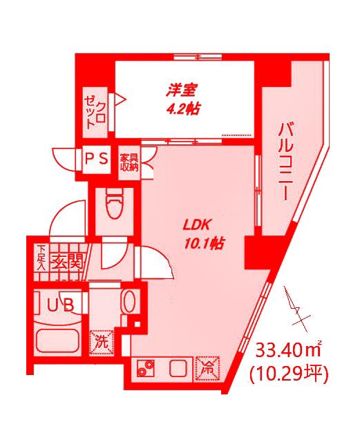 イーストサイド(1LDK/4階)の間取り写真