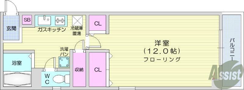 プロミネンス萩野町(1K/3階)の間取り写真
