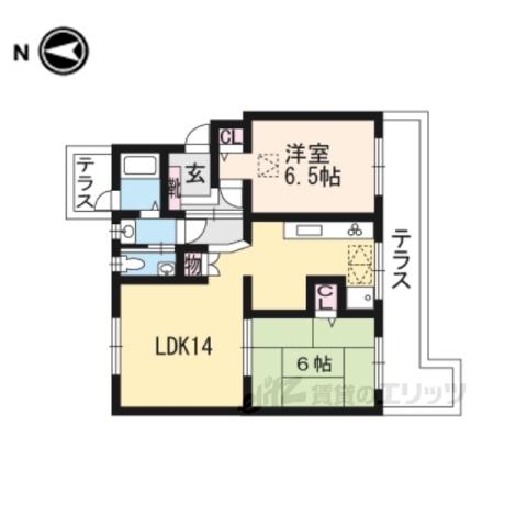 円明寺ヶ丘団地B棟(2LDK/1階)の間取り写真