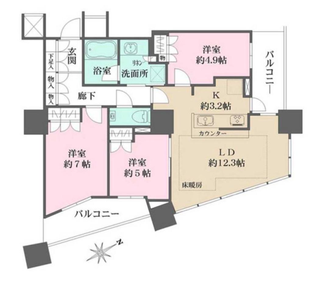 ザ・パークハウス西新宿タワー60(3LDK/13階)の間取り写真