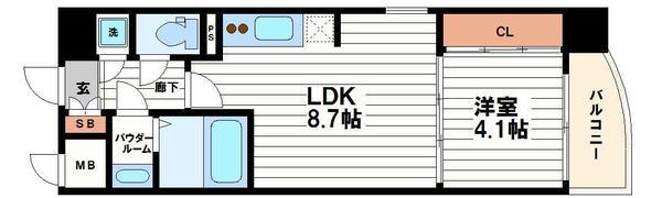 SERENITE本町エコート(1LDK/4階)の間取り写真