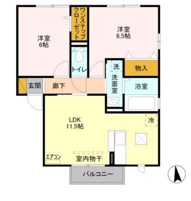 スカイハイツA(2LDK/1階)の間取り写真