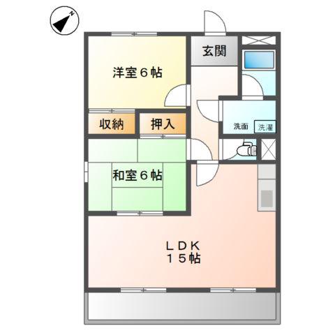 エスポア保呂(2LDK/2階)の間取り写真